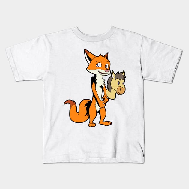 Fox Riding Hobby Horse - Hobby Horsing Kids T-Shirt by Modern Medieval Design